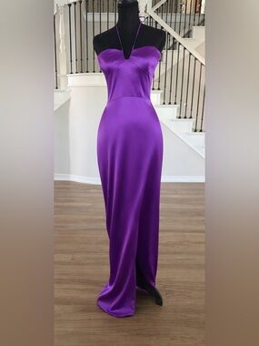 💜Purple Satin Halter Gown NWT Size L Formal Prom Wedding Guest💜